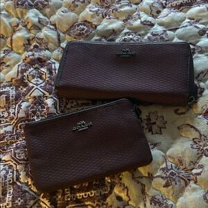 Coach Brown  maroon Wallet and Pouch Set